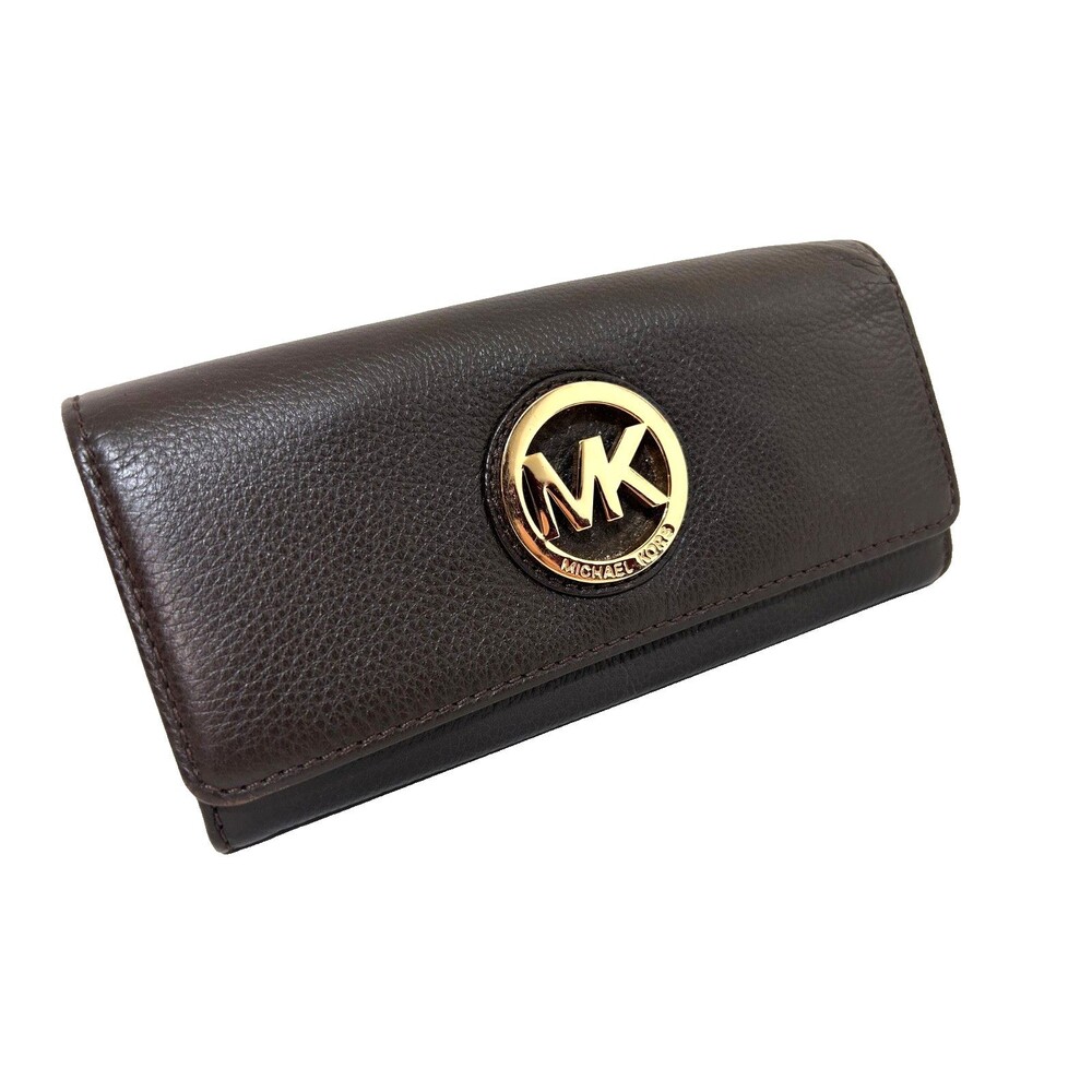 Michael‎ Kors Fulton Flap Continental Leather Wallet Luggage Brown EUC